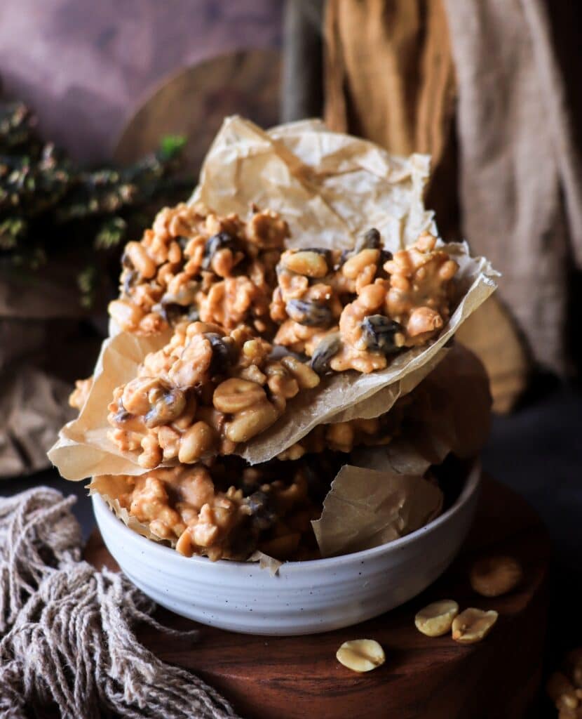 Peanut Butterscotch Cornflake Clusters with Nuts and Raisins
