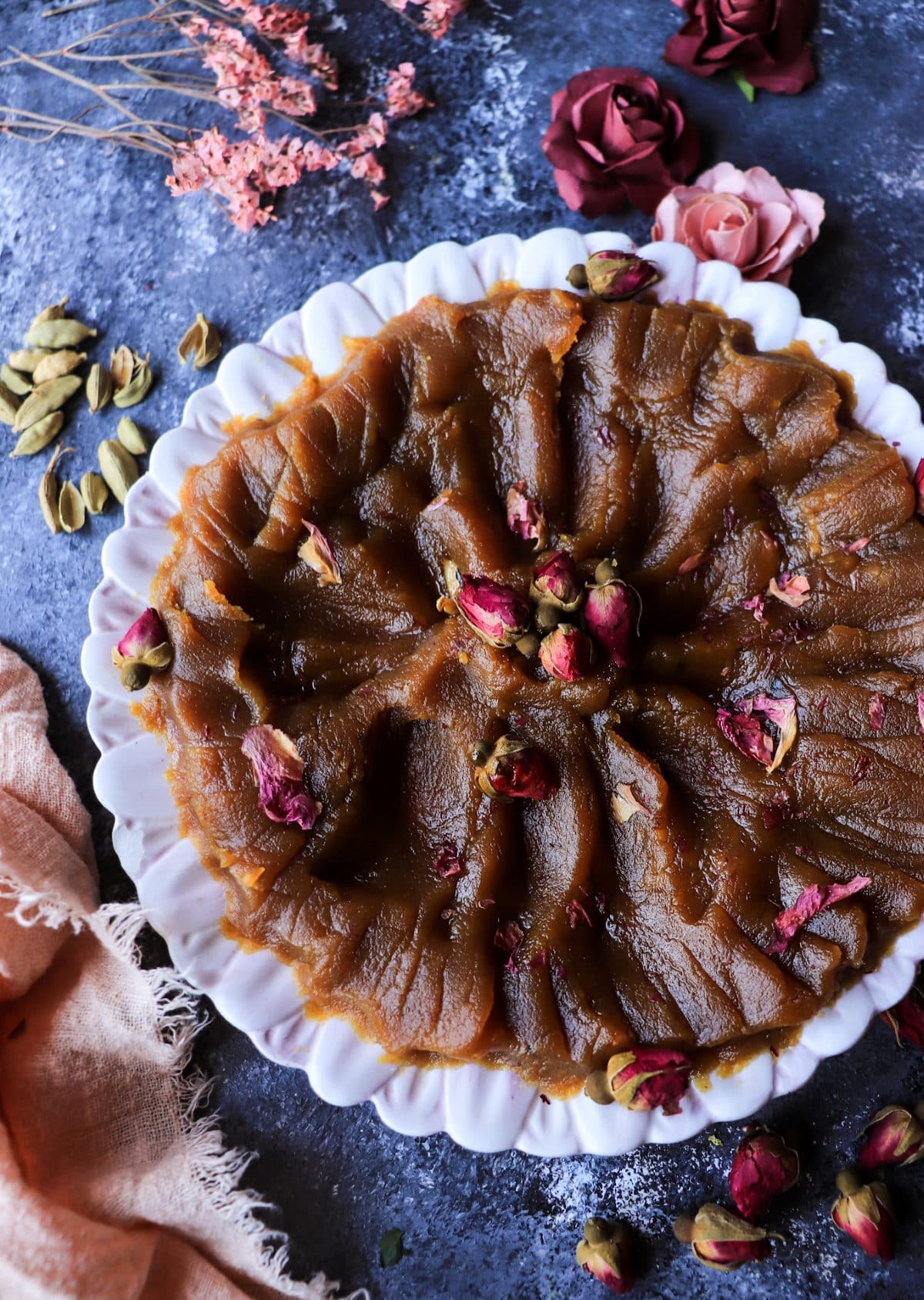 Persian flour halva texture showing smooth spoon patterns and soft consistency