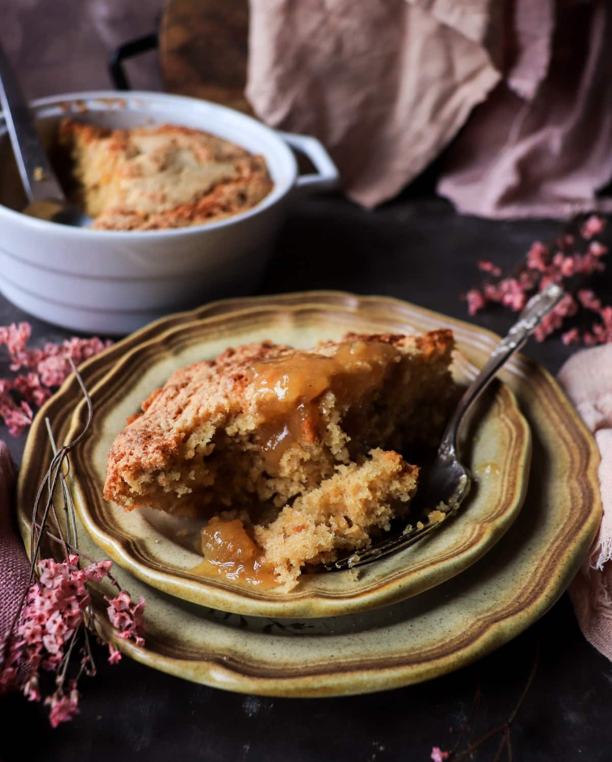 Canadian maple syrup pudding cake served on plate