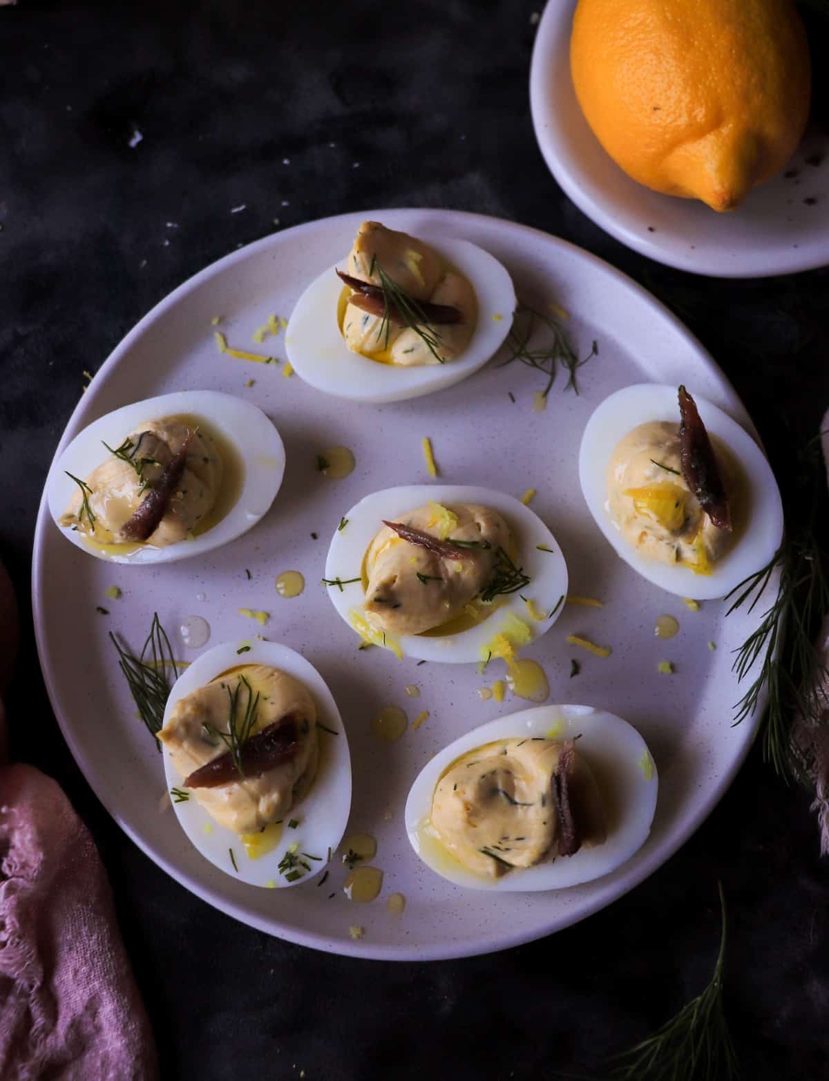 Mediterranean anchovy deviled eggs with lemon zest