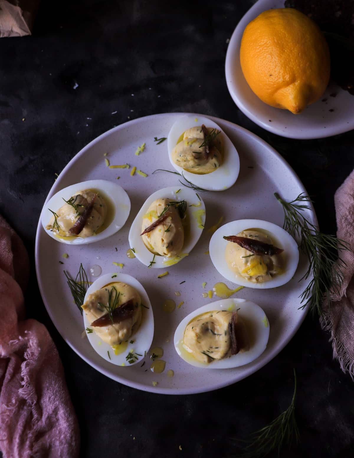 Homemade deviled eggs with anchovy