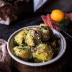 Rustic boiled potatoes with lemon dill and anchovy butter.