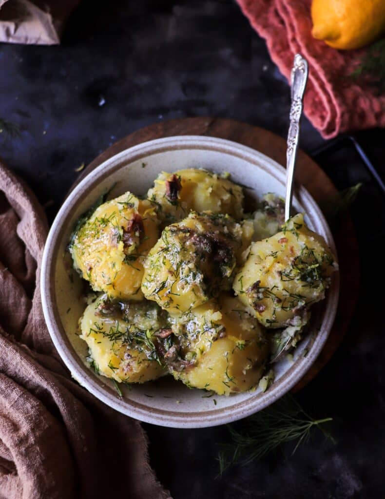 Spring potato side dish with anchovy butter