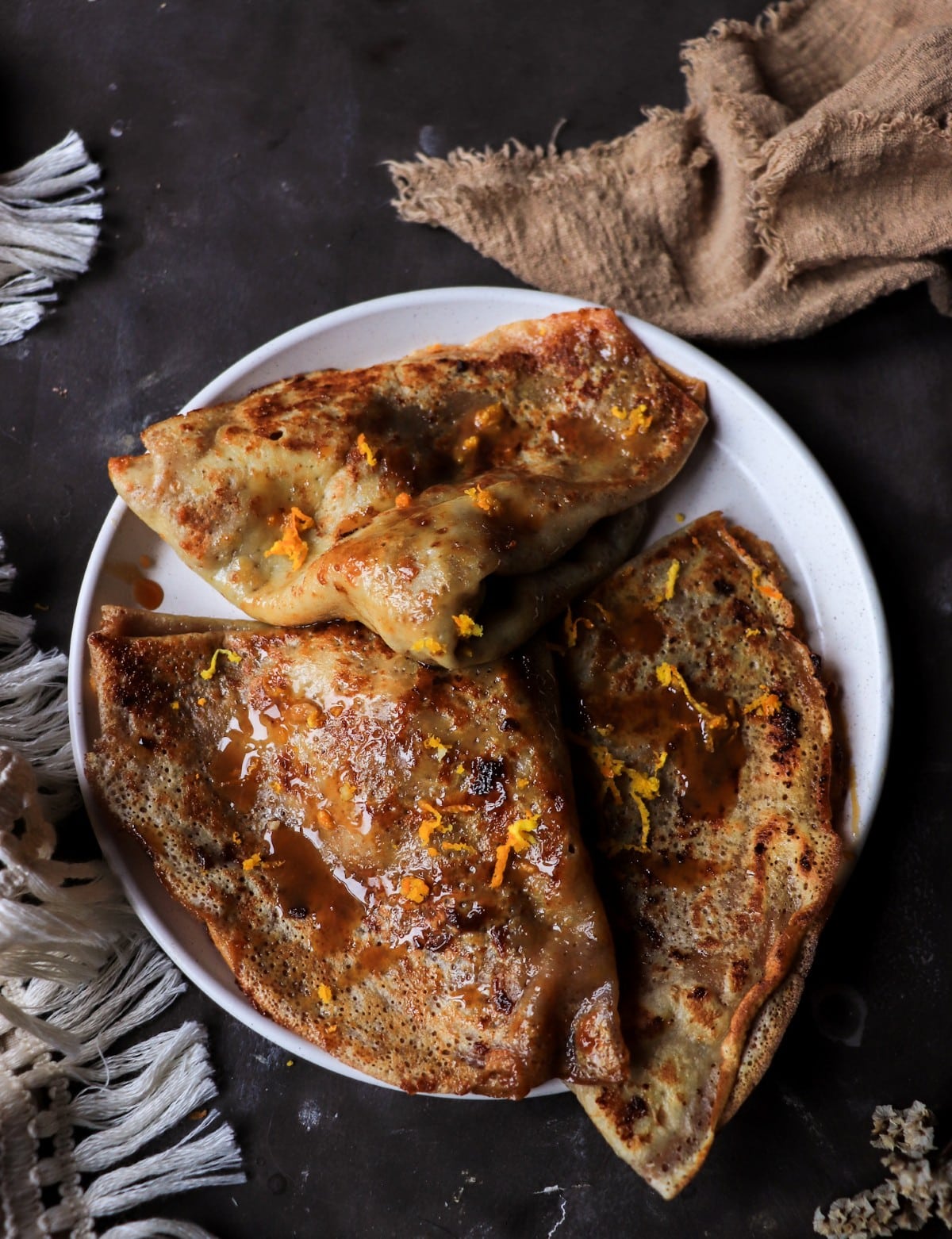 dulce de leche crepes with glossy caramel sauce and walnuts