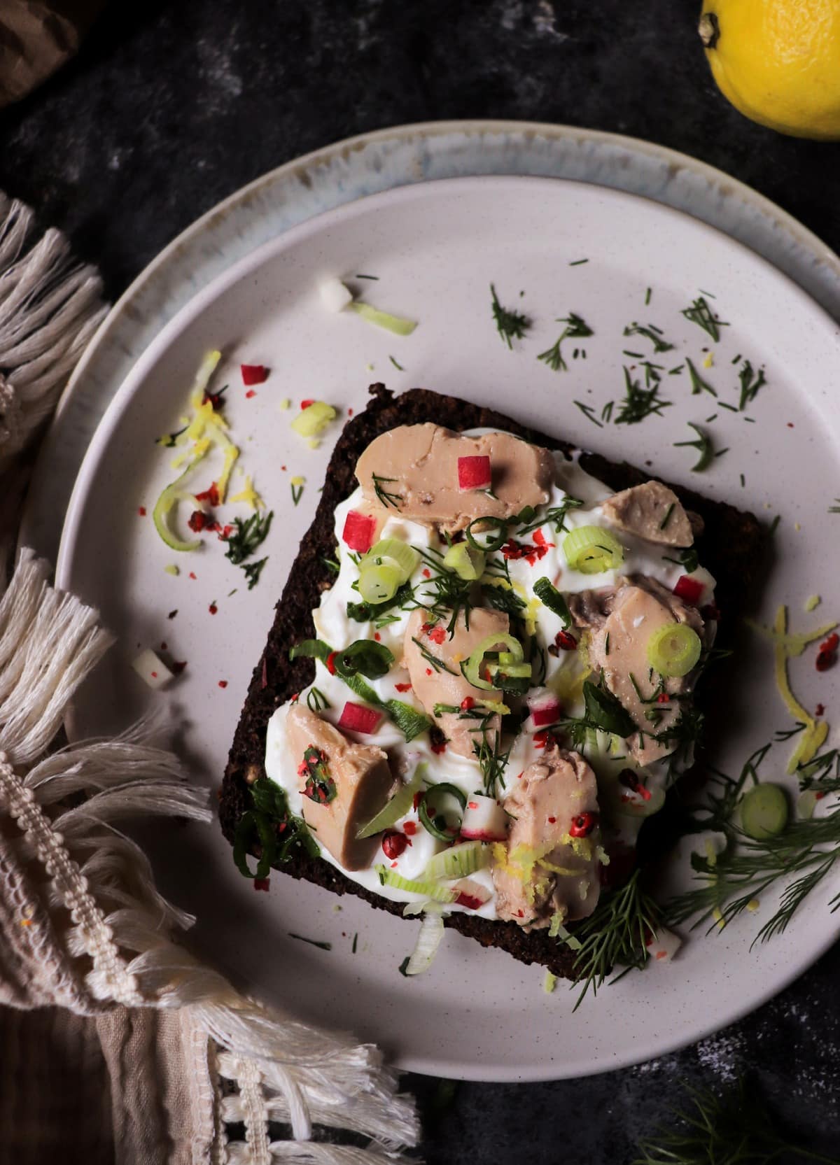 cod liver toast with yogurt dill and radish