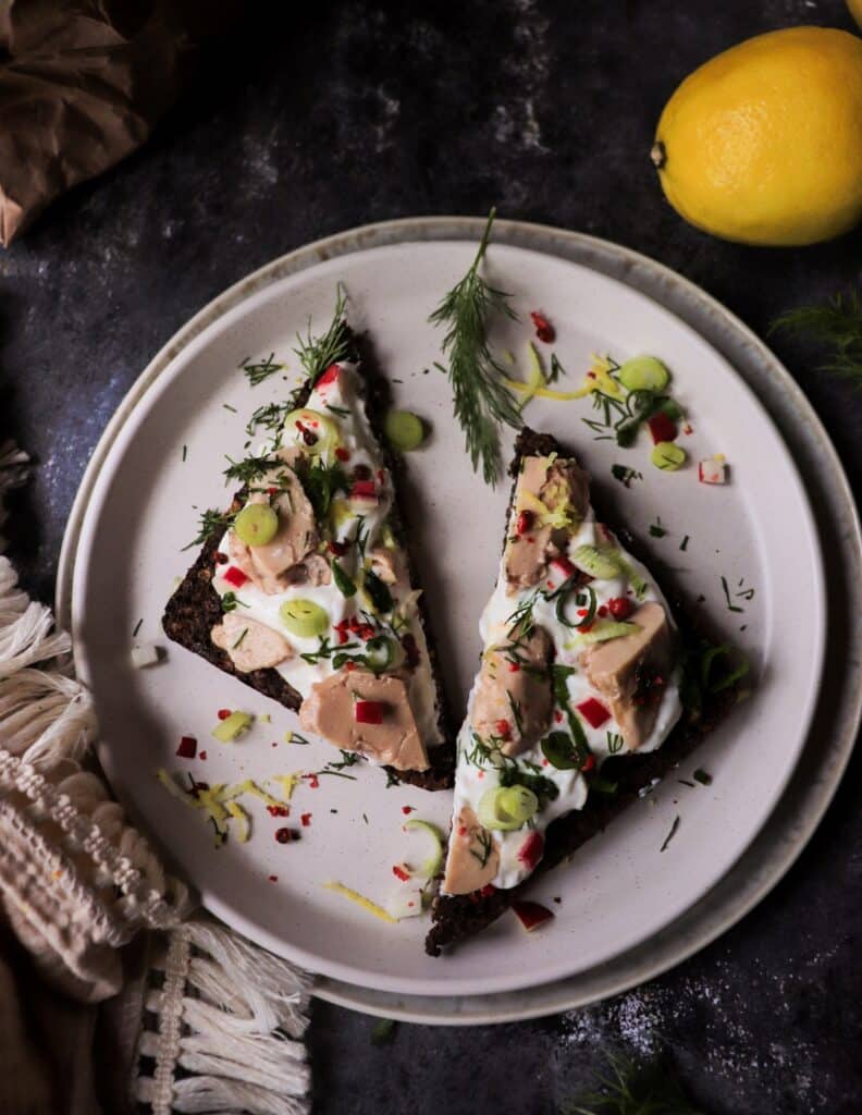 Cod Liver Rye Toast with Lemon Yogurt and Dill - Nordic Appetizer