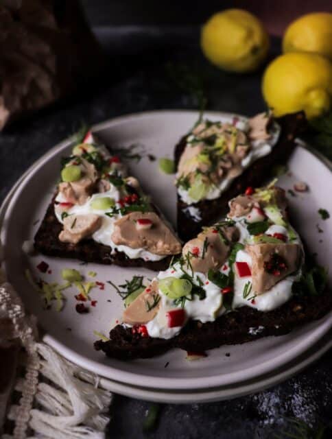 Cod Liver Rye Toast with Lemon Yogurt and Dill - Nordic Appetizer