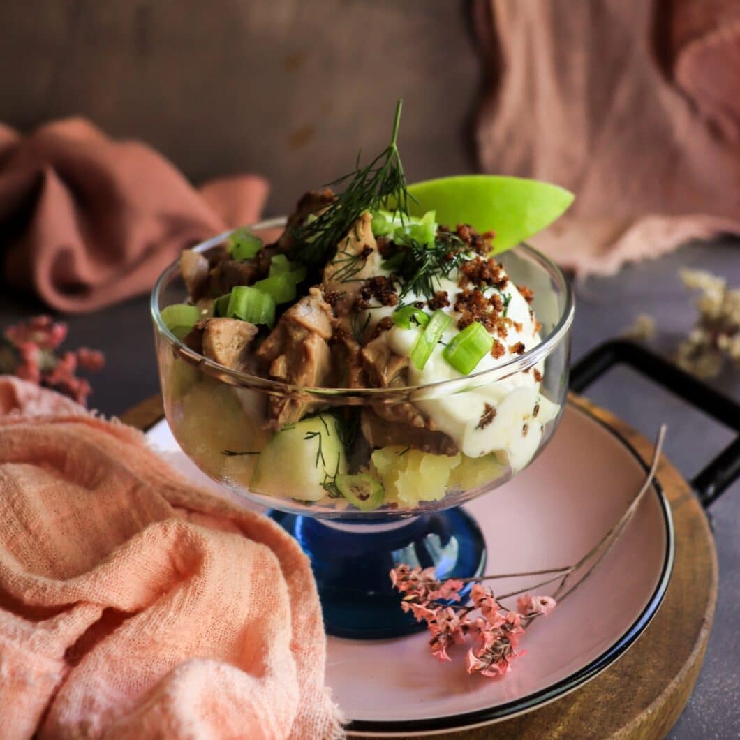 Nordic Cod Liver Verrine with Potato, Apple, and Rye Breadcrumbs
