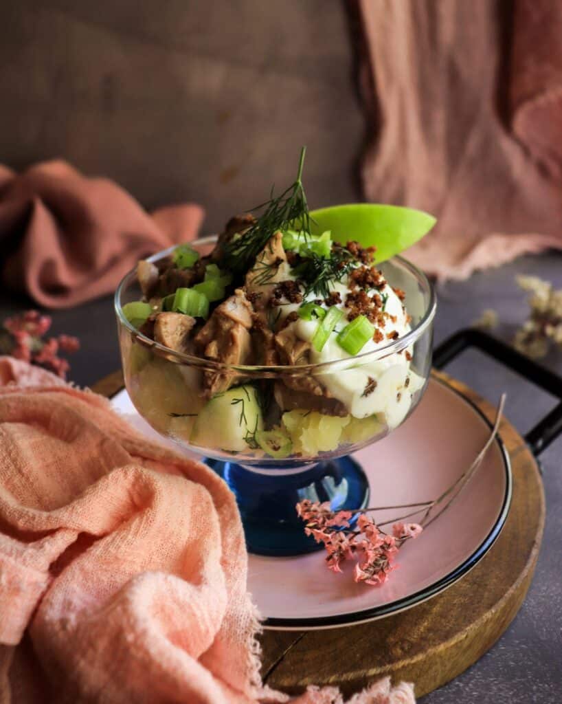 Nordic Cod Liver Verrine with Potato, Apple, and Rye Breadcrumbs