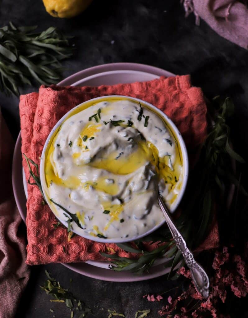 creamy tarragon sauce with Greek yogurt and sour cream