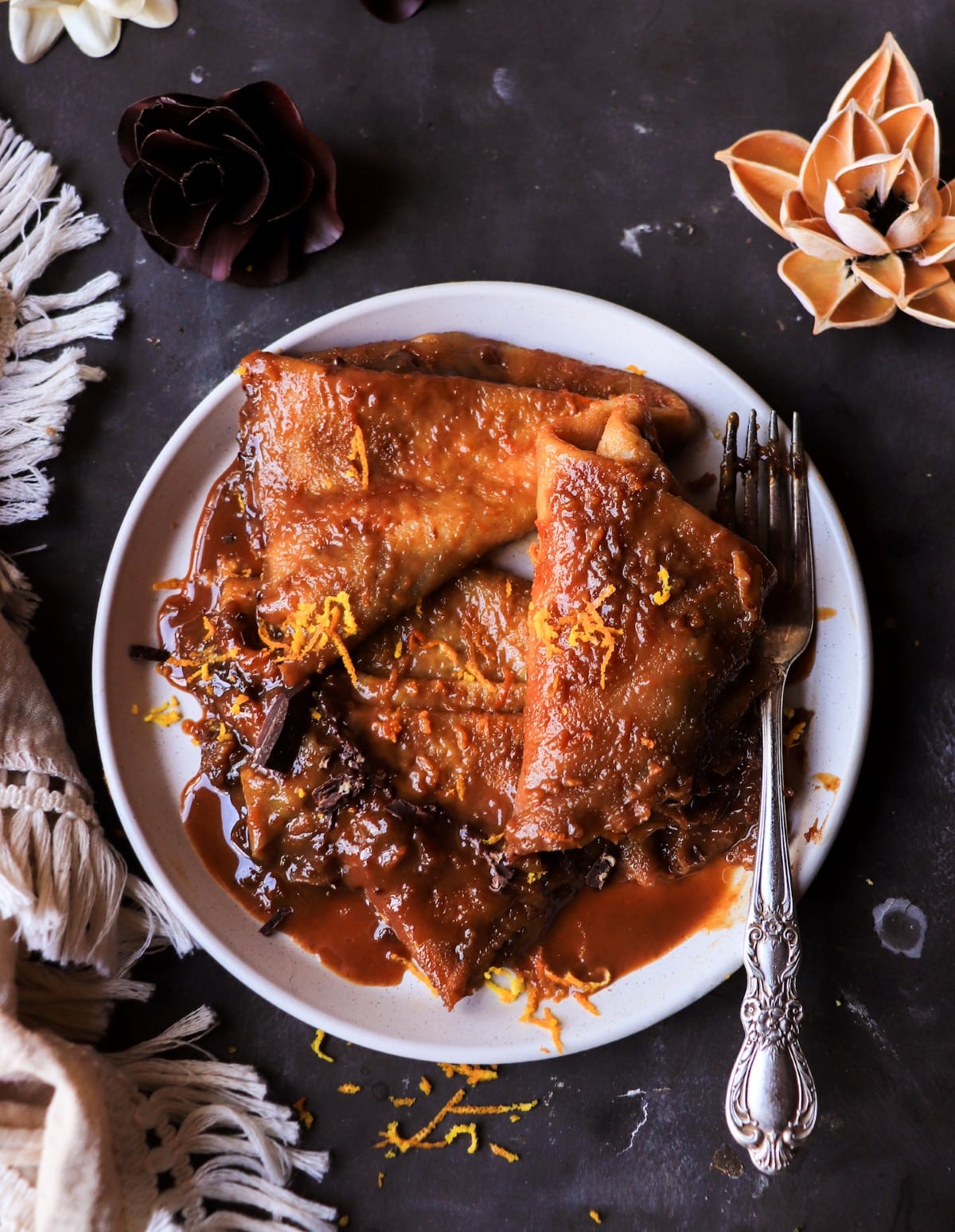 Dulce de Leche Crêpes Suzette with Dark Rum and Orange