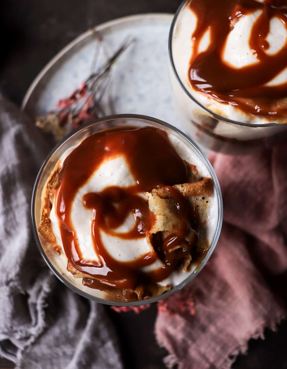 Dulce de leche yogurt trifle with crêpe