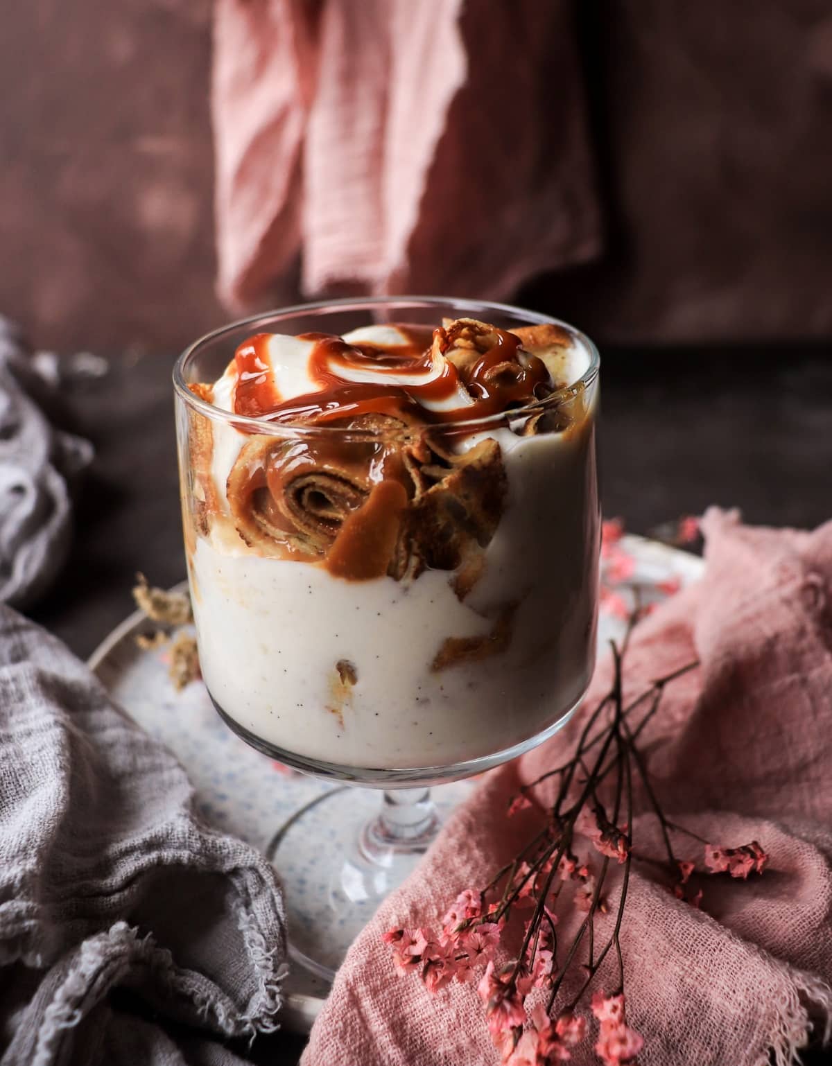 Dulce de Leche Trifle with Crêpes, greek yogurt and bananas