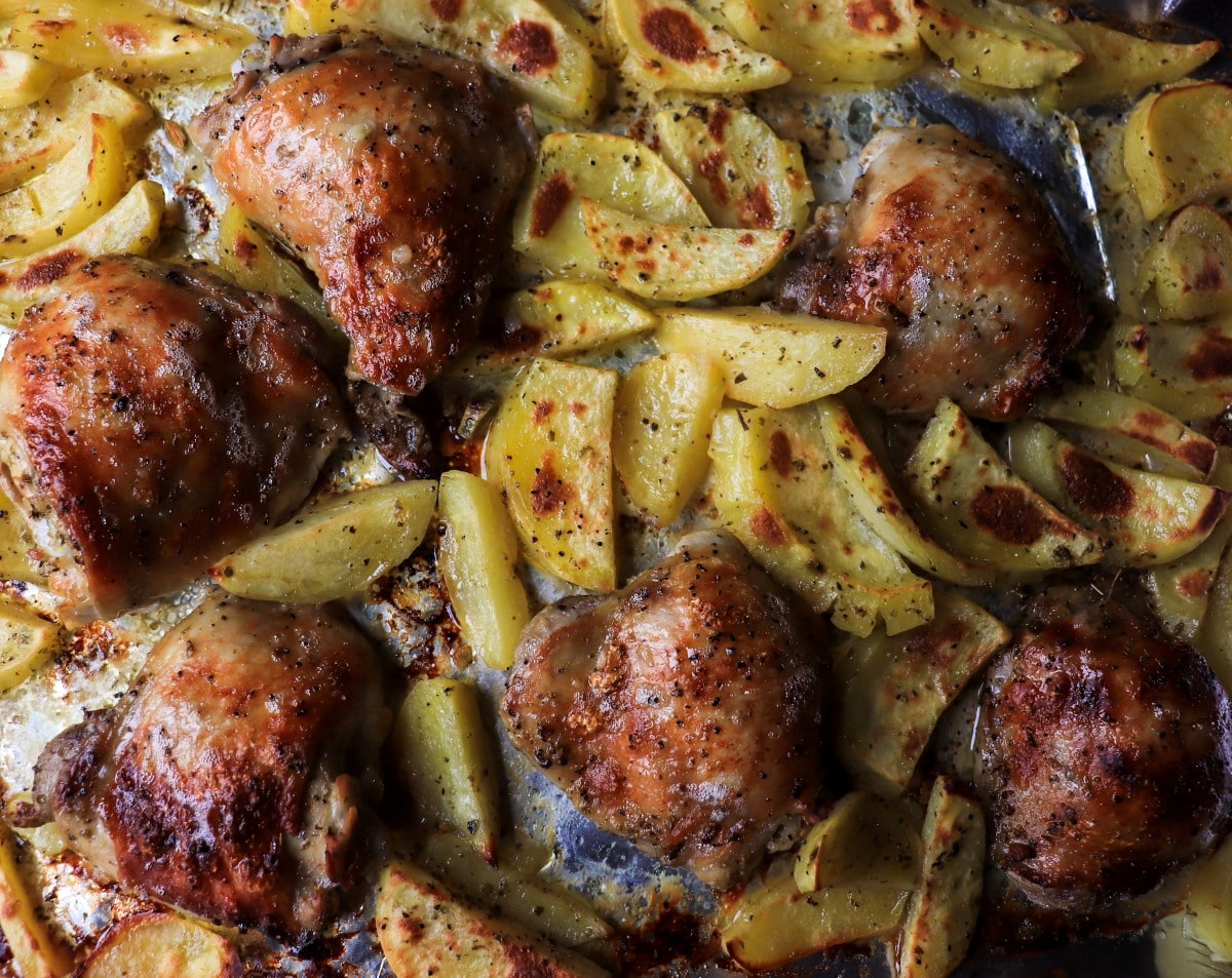 oven roasted Greek lemon chicken with potatoes