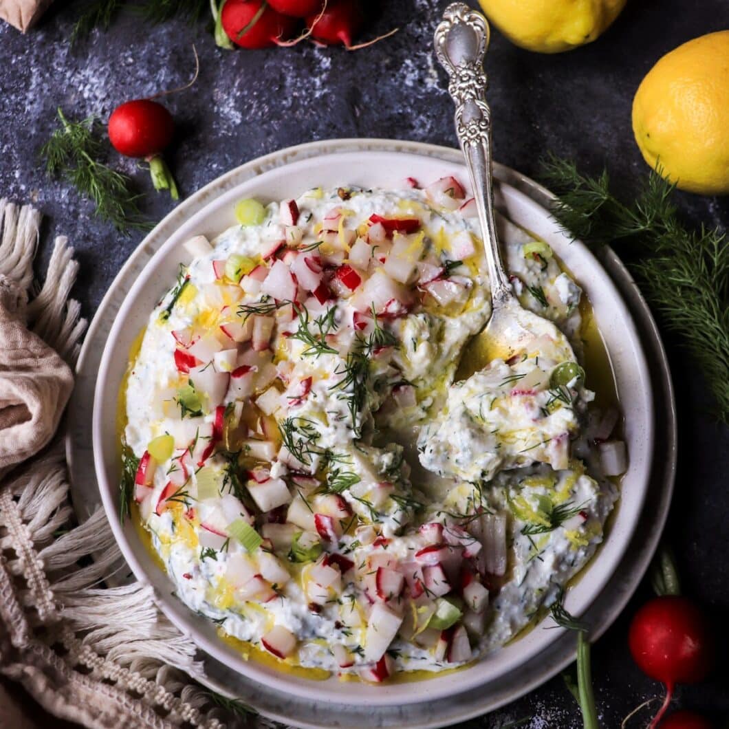 Rustic Feta Spread with Radishes, Dill, and Lemon