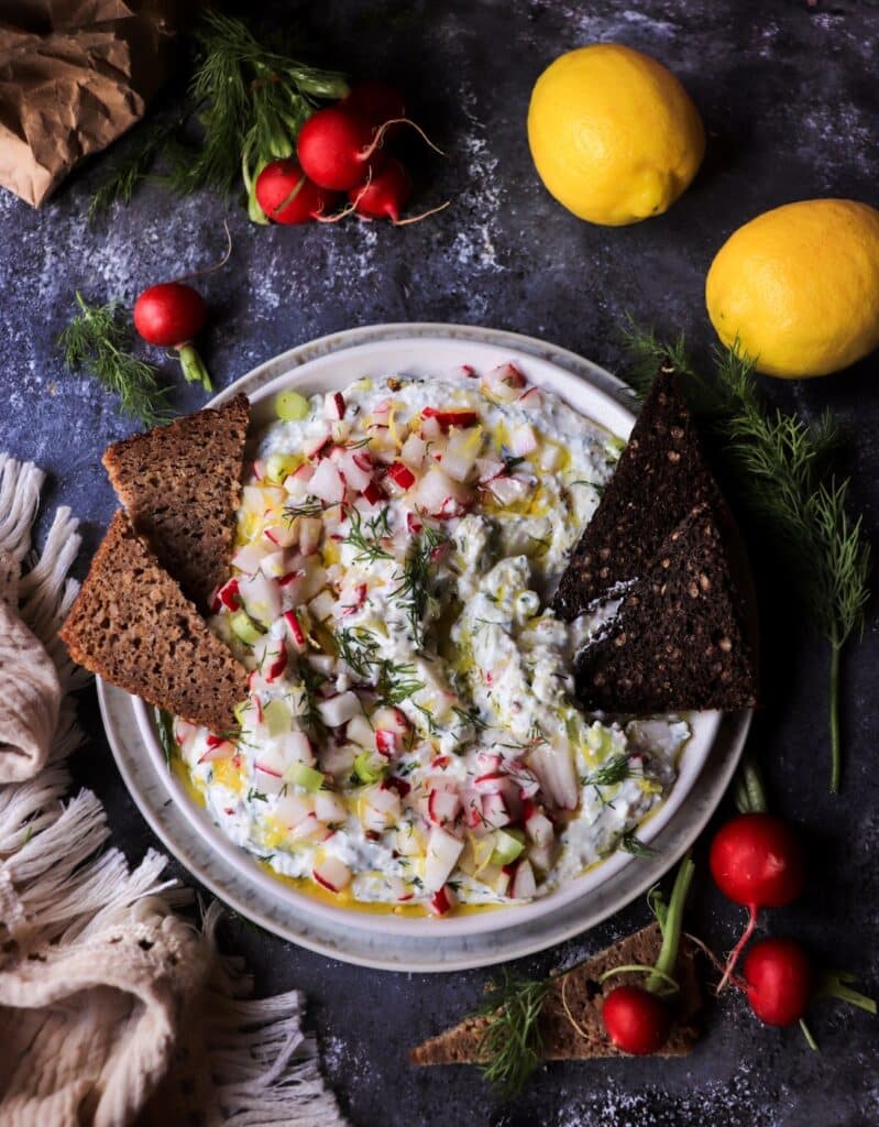 Rustic Feta Spread with Radishes, Dill, and Lemon
