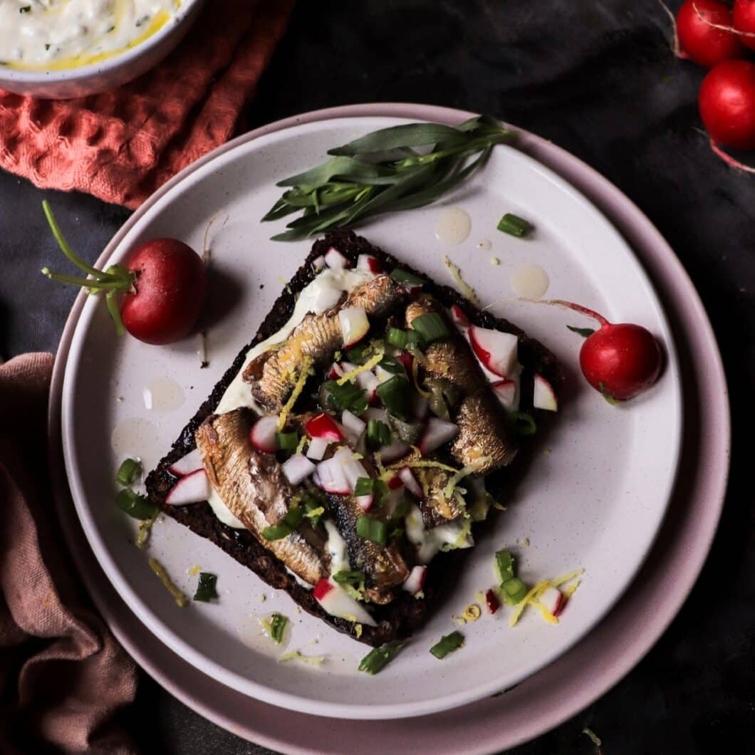 Rye Toast with Sprats and Tarragon Sauce