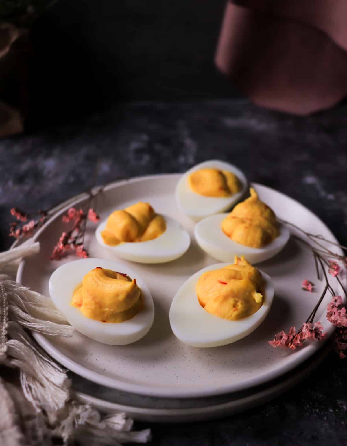 deviled eggs with saffron and dill