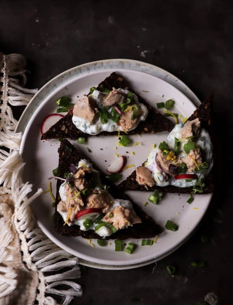 Smoked Cod Liver Rye Toast with Apple and Lemon