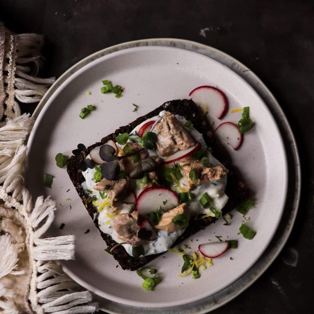 Smoked Cod Liver Rye Toast with Lemon and Green Onions