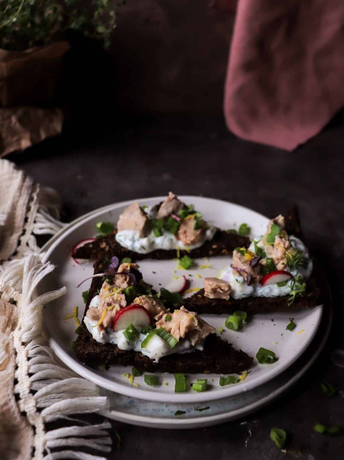 Smoked Cod Liver Rye Toast with Apple and Lemon