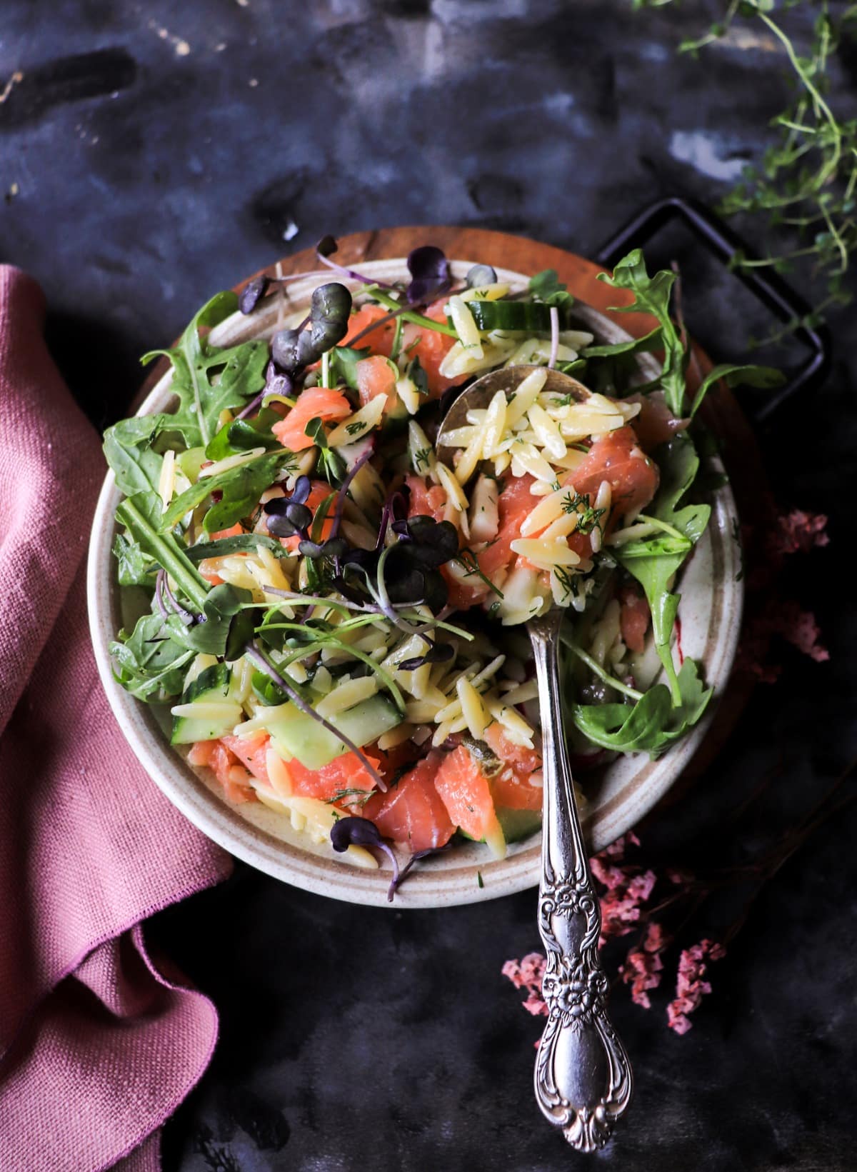 Smoked salmon orzo salad
