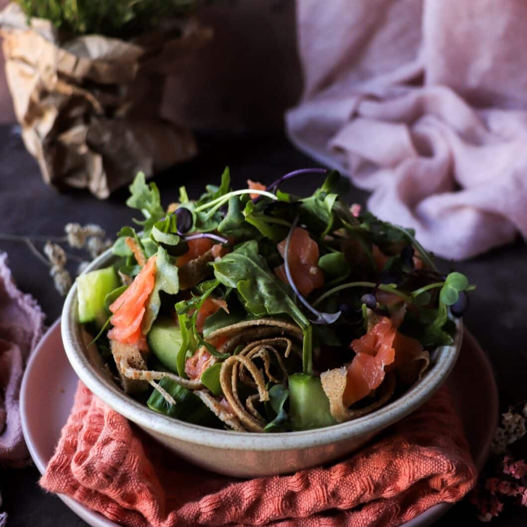 Smoked Salmon Salad with Rye Crêpes