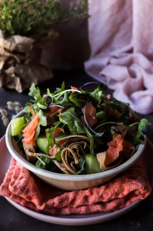 Smoked Salmon Salad with Rye Crêpes