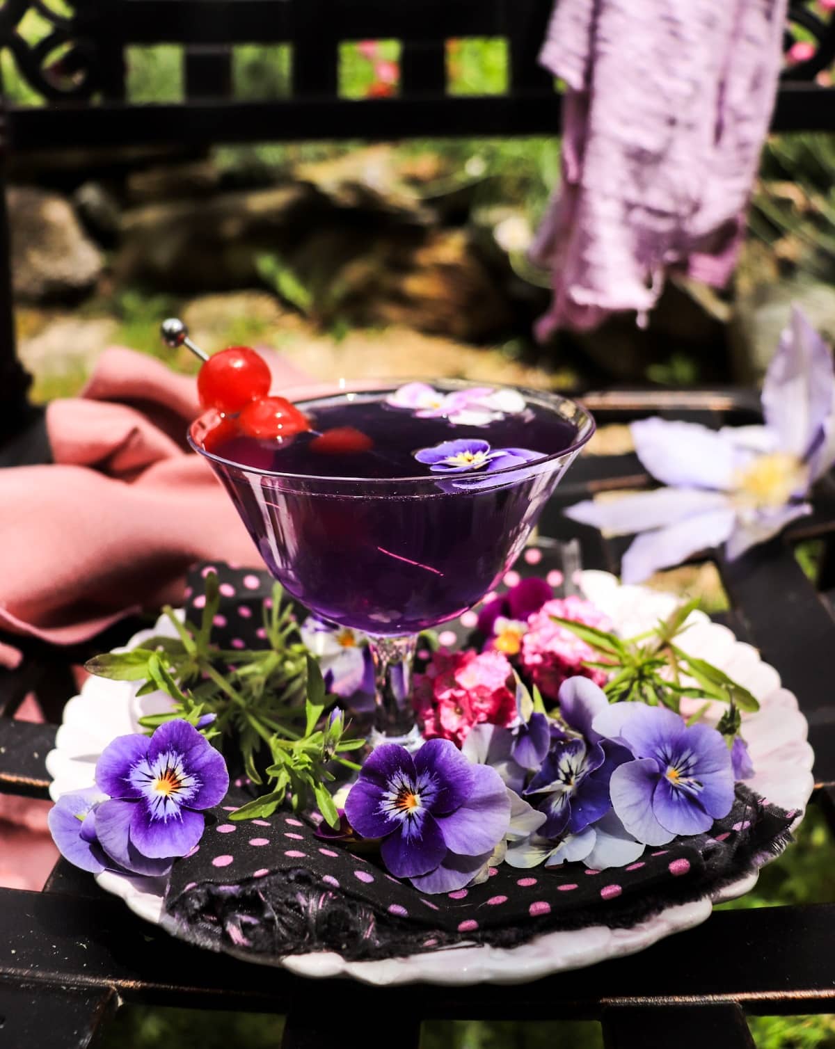 Aviation cocktail with 1908 Empress gin, cherry liqueur and violet liqueur.