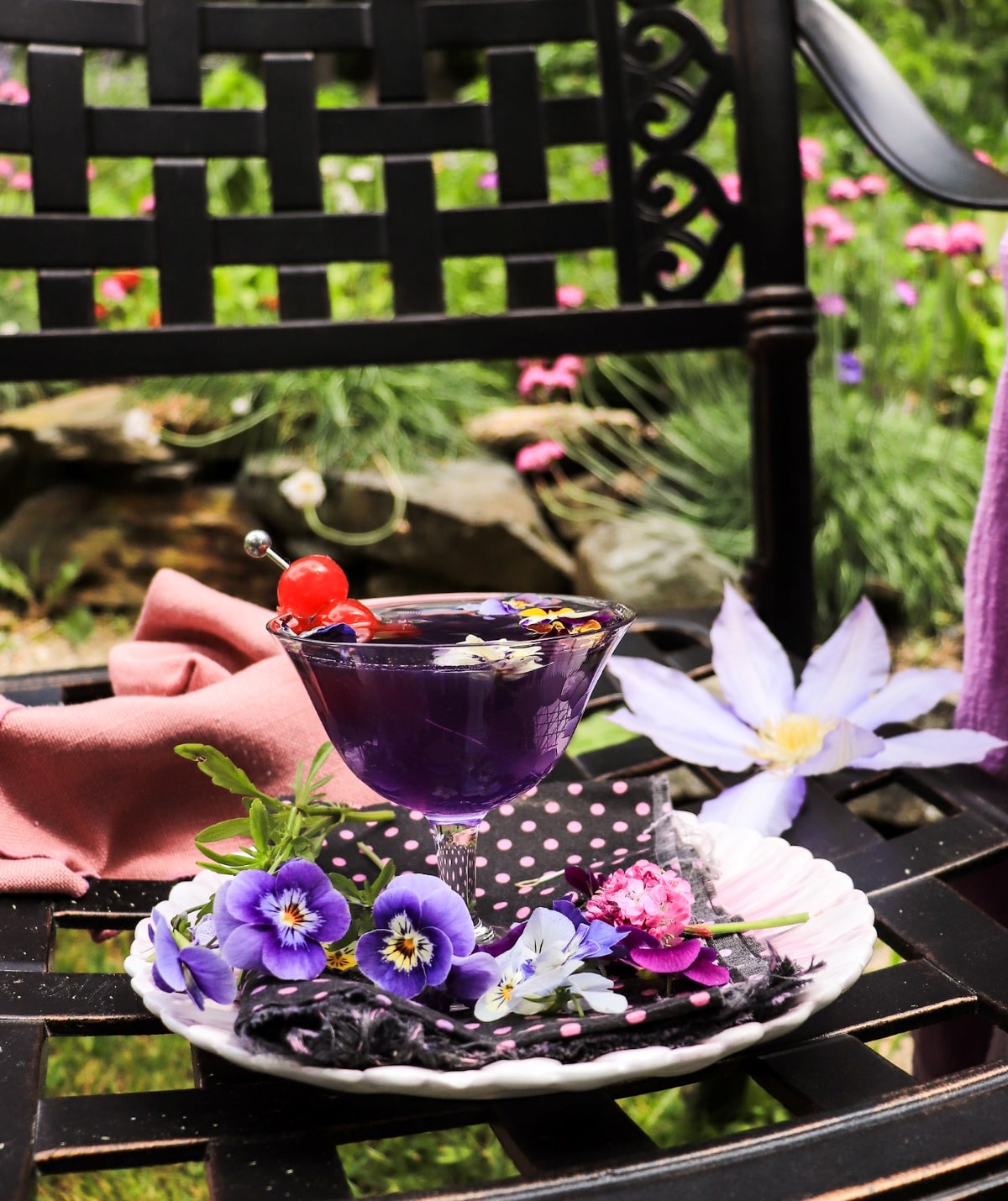 Purple Aviation Cocktail with Empress Gin and maraschino liqueur