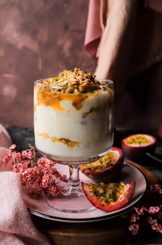 Banana Passion Fruit Parfait with Greek Yogurt and Granola