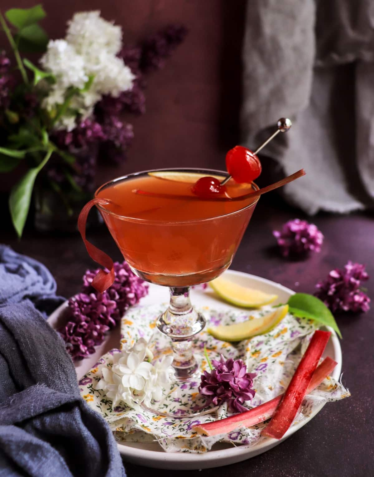 Gin Sour with cherry and rhubarb