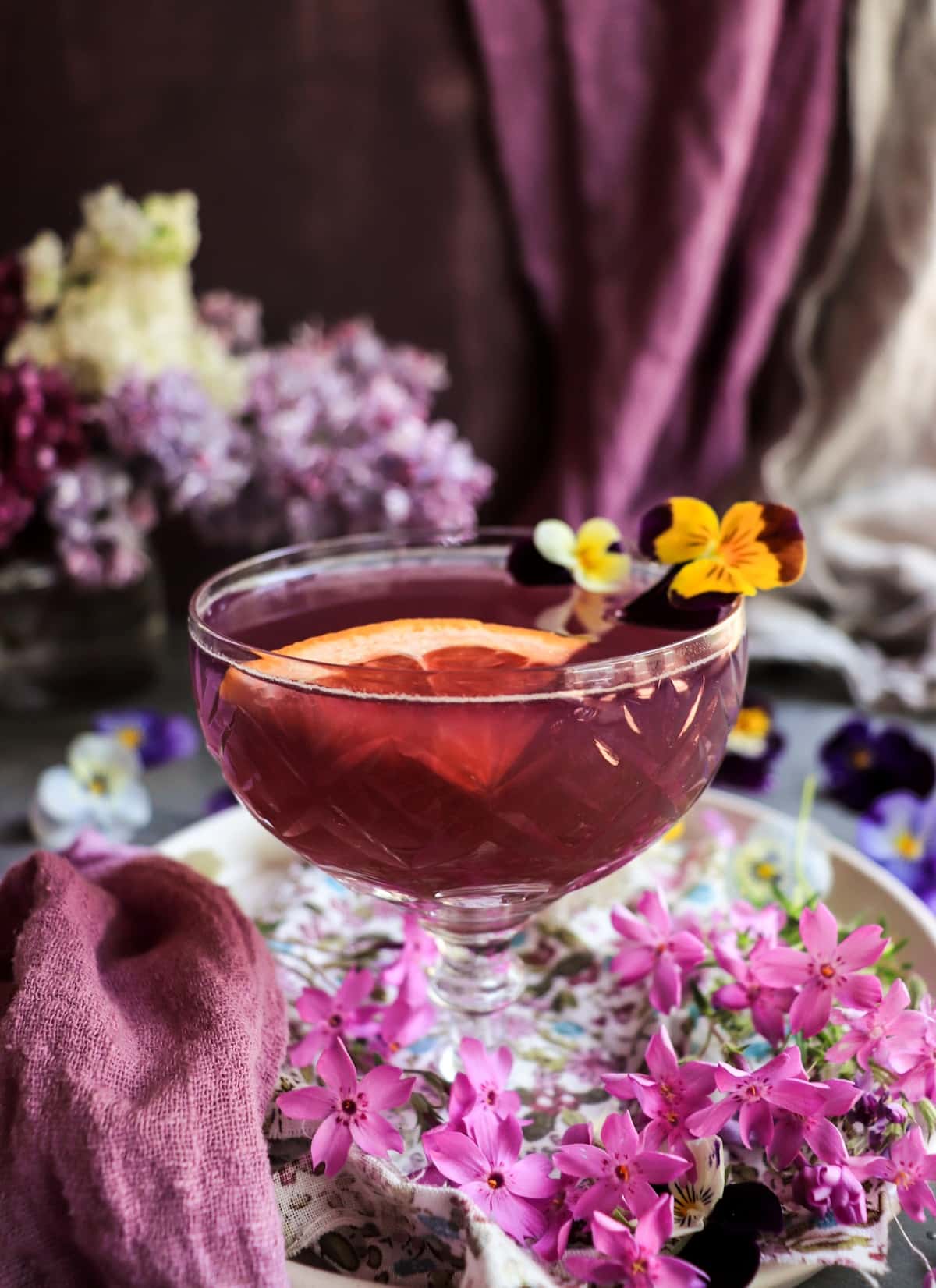 floral violet gin cocktail with grapefruit and Empress 1908 gin