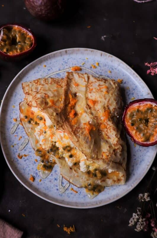Orange Ricotta Crêpes with Passion Fruit