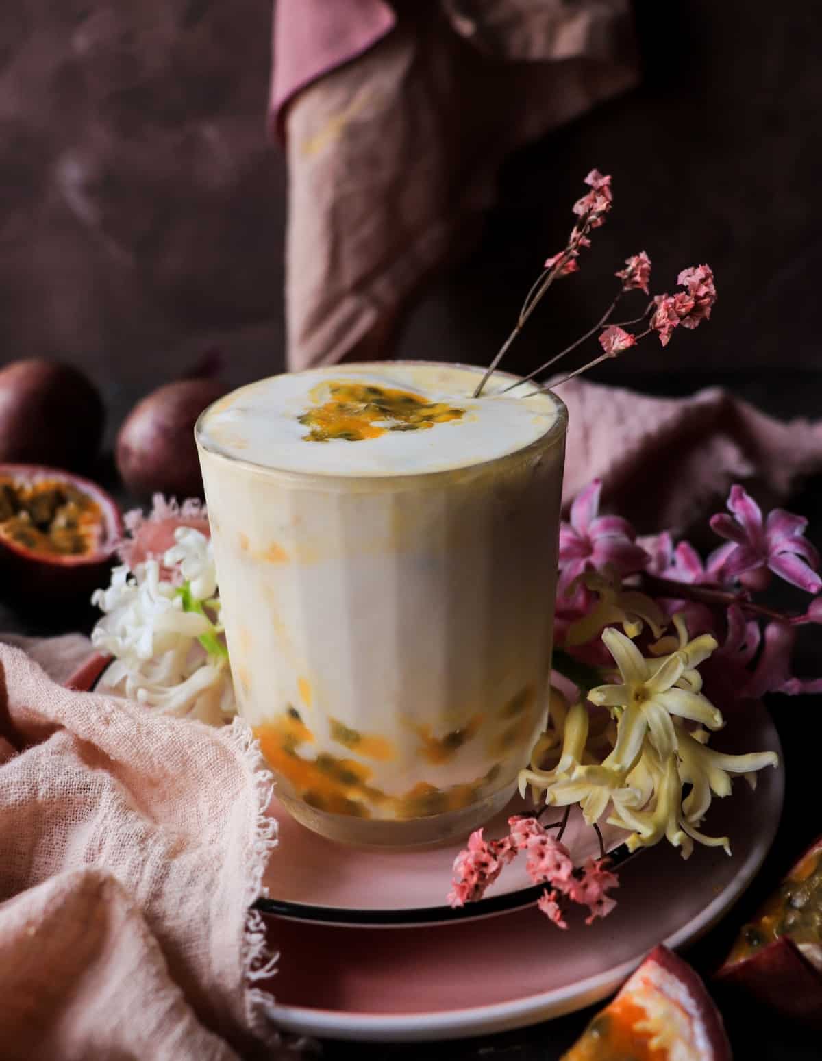 passion fruit milkshake with passion fruit liqueur (Crème de Fruit de la Passion)