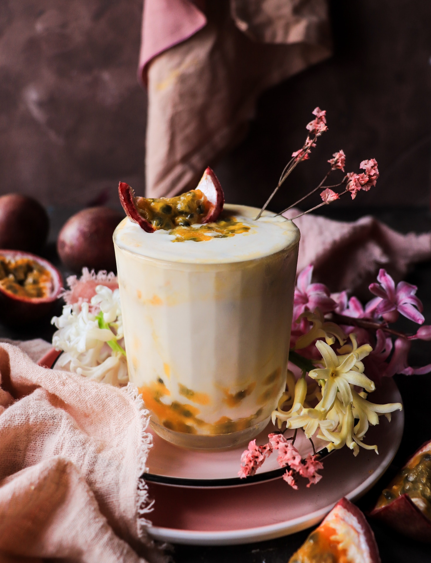 Passion fruit milkshake made with vanilla ice cream and passion fruit liqueur
