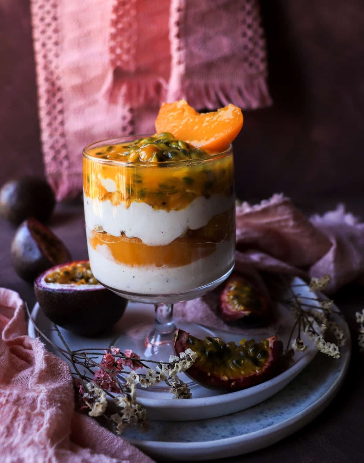 Peach Passion Fruit Parfait with Banana Vanilla Cream