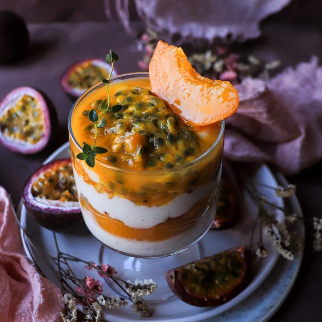 Peach Passion Fruit Parfait with Banana Vanilla Cream