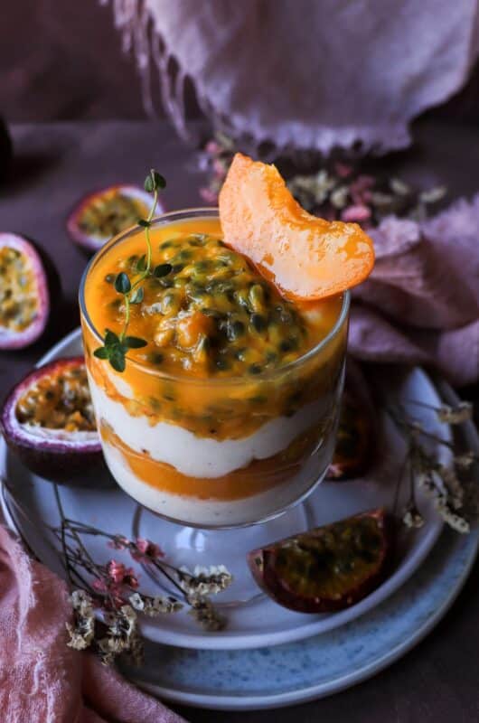 Peach Passion Fruit Parfait with Banana Vanilla Cream