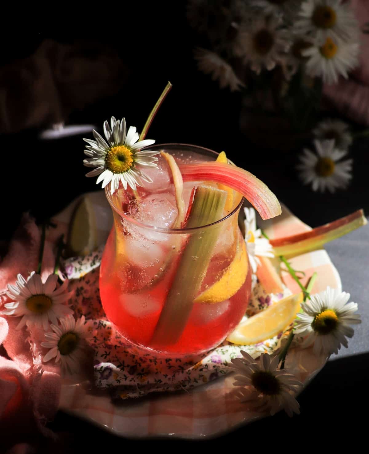 Sparkling rhubarb mocktail with citrus and homemade rhubarb syrup