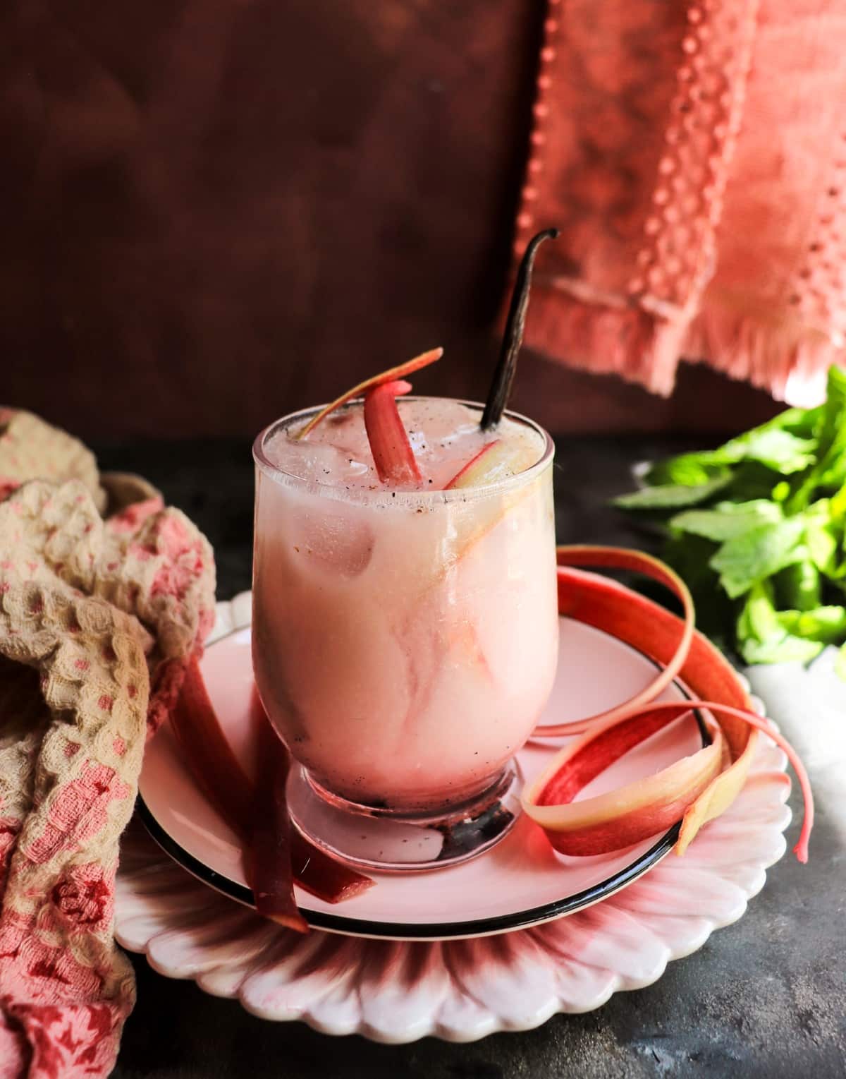 homemade cream soda with rhubarb syrup and vanilla