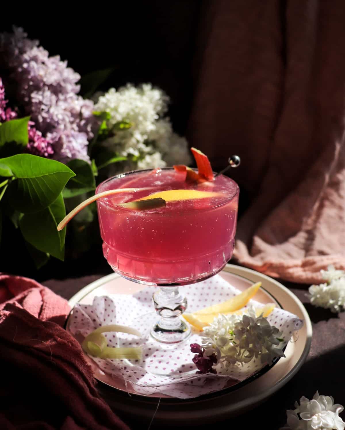 Rhubarb cocktail made with Empress 1908 Gin
