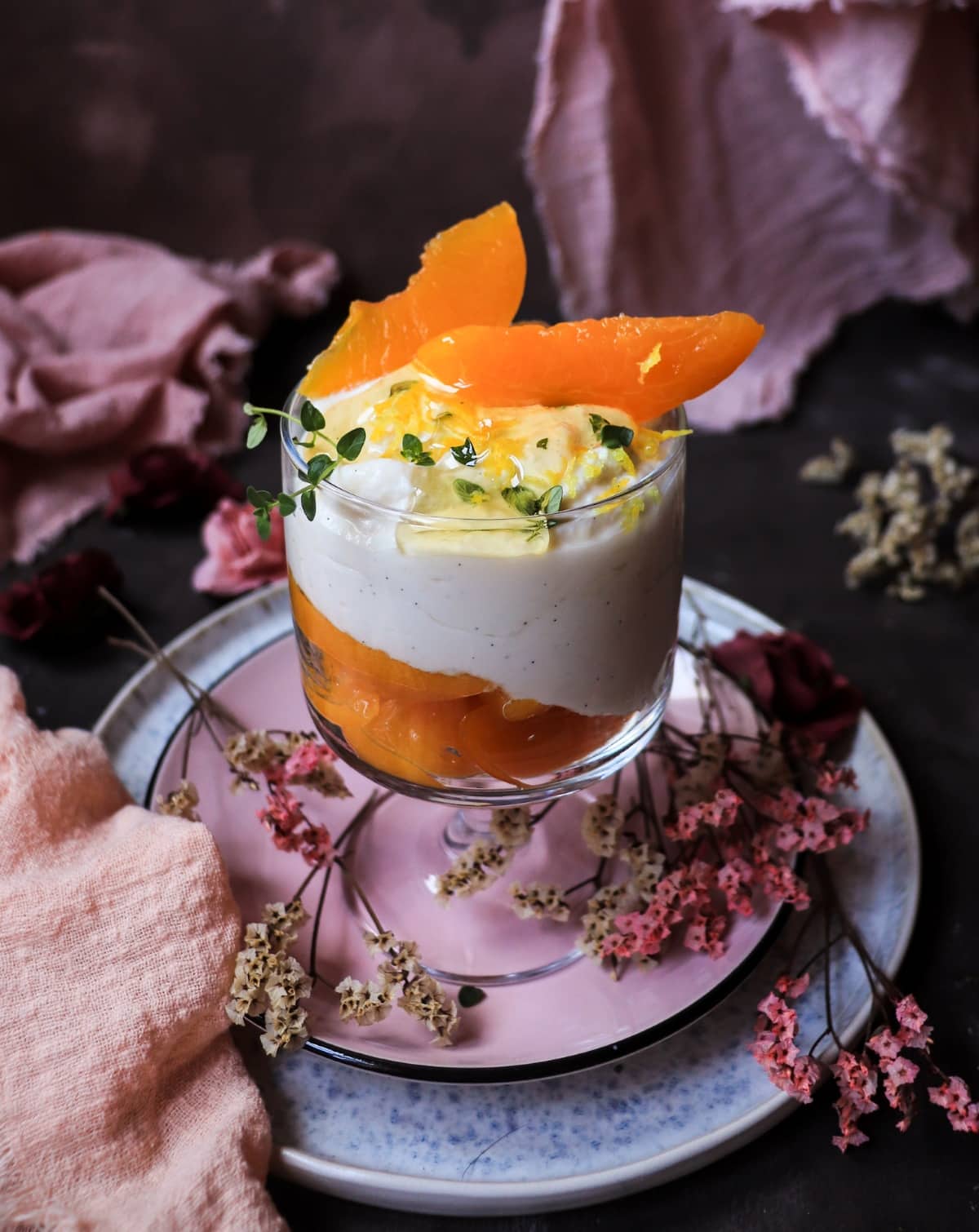 Easy no-bake ricotta dessert with canned peaches and honey.