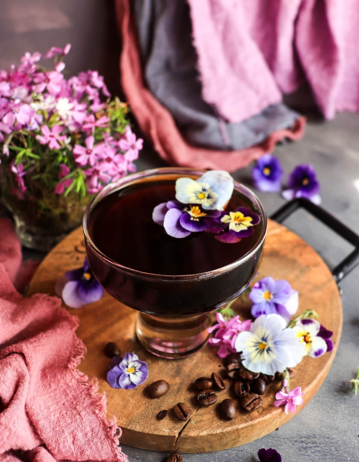 Elegant coffee martini  cocktail with crème de violette