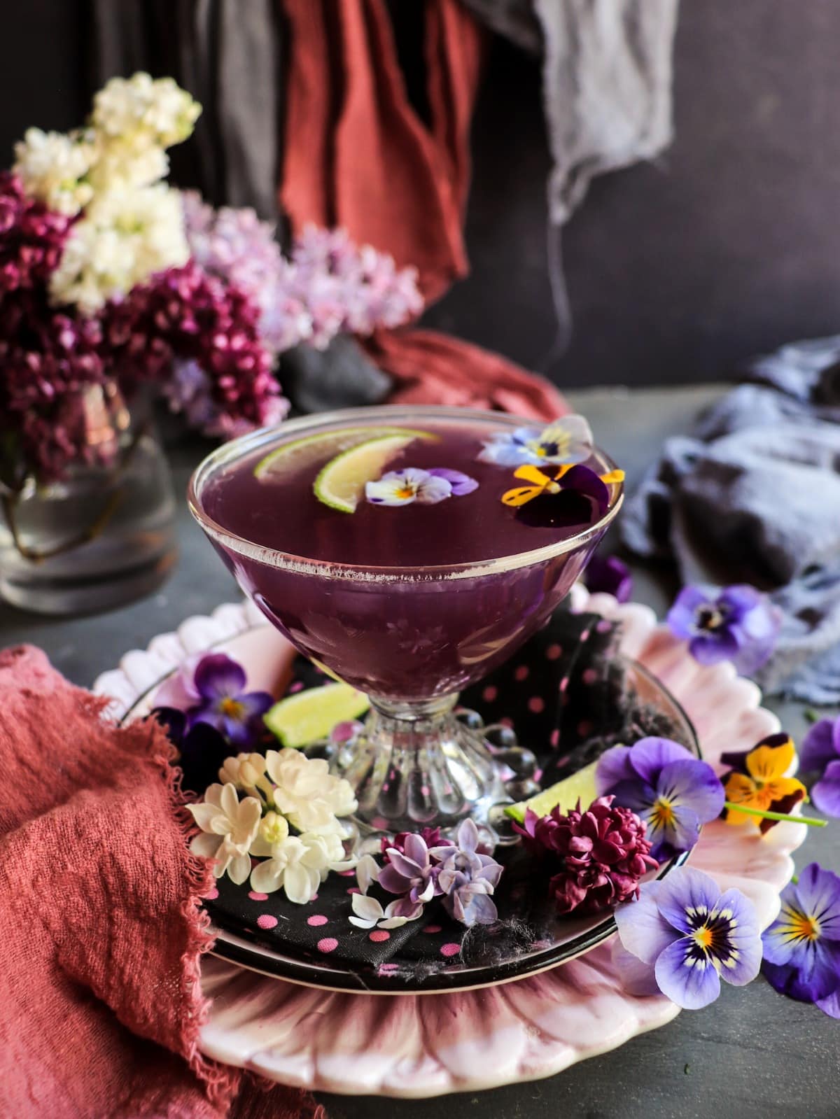 Violet Gimlet made with Empress 1908 Gin, fresh lime juice, and Crème de Violette