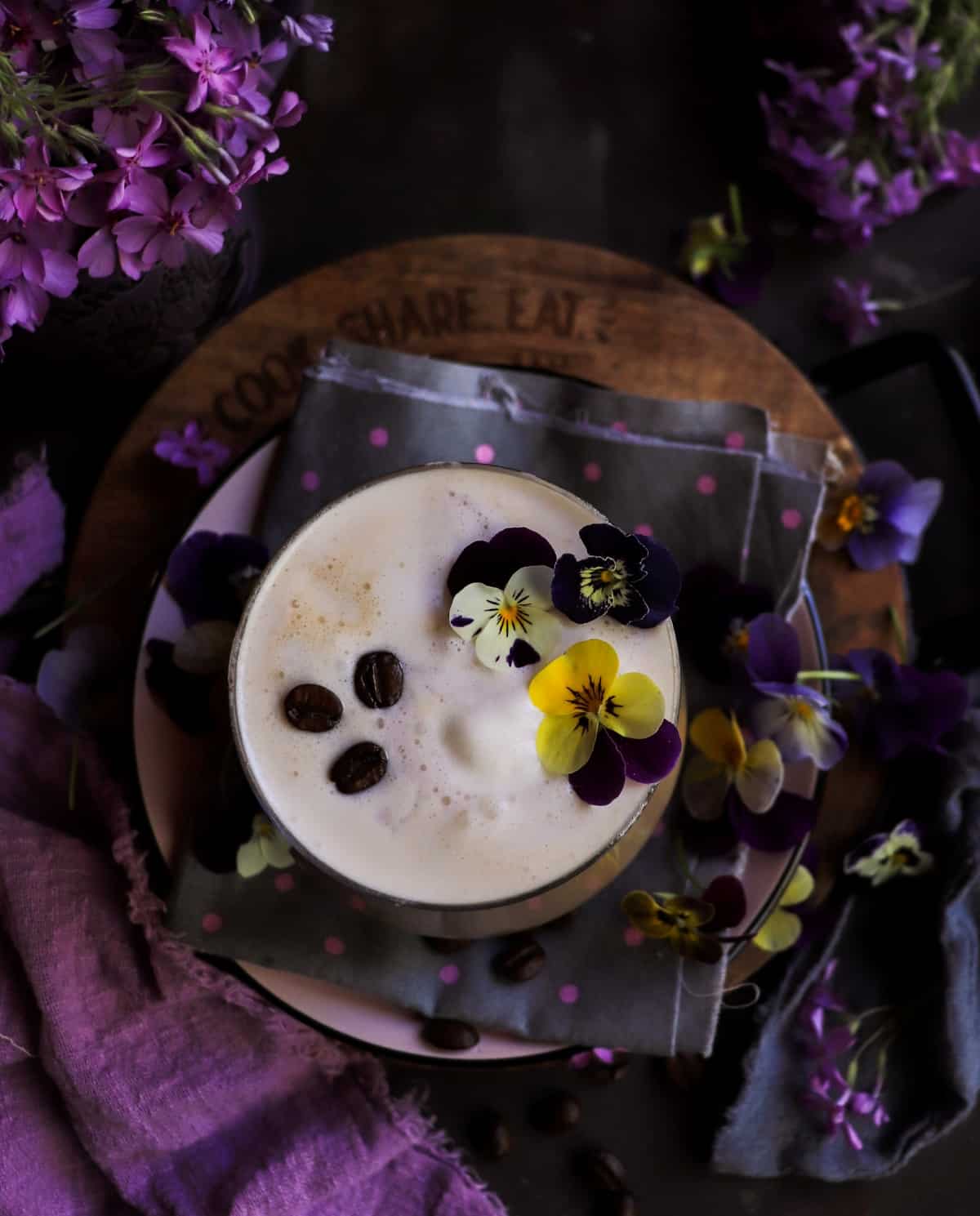 Coffee float with vanilla ice cream and crème de violette