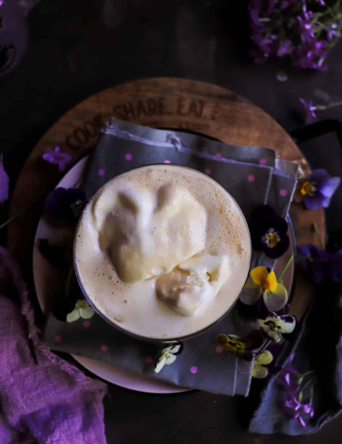 Boozy violet iced coffee
