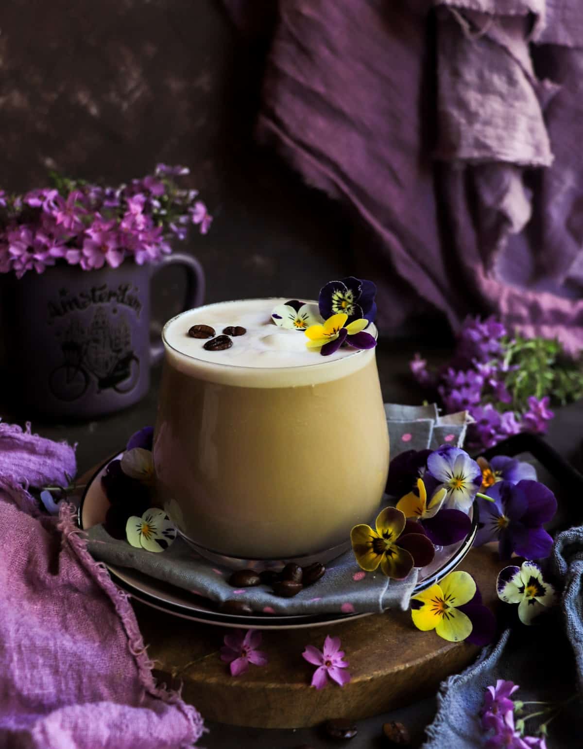 Violet iced coffee with crème de violette