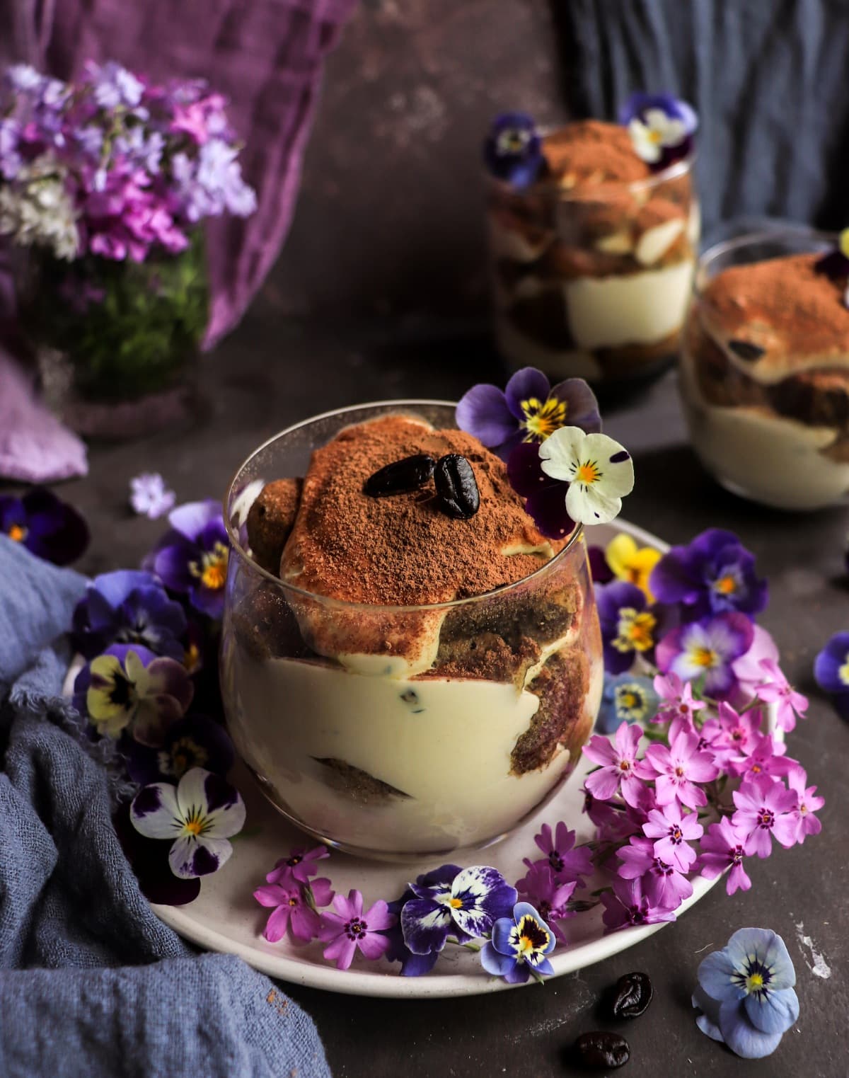 Easy homemade violet tiramisu with lemon and crème de violette.