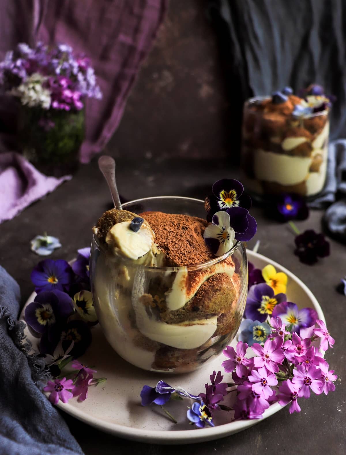 Italian-inspired violet tiramisu dessert